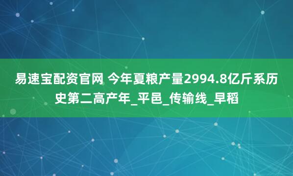 易速宝配资官网 今年夏粮产量2994.8亿斤系历史第二高产年_平邑_传输线_早稻
