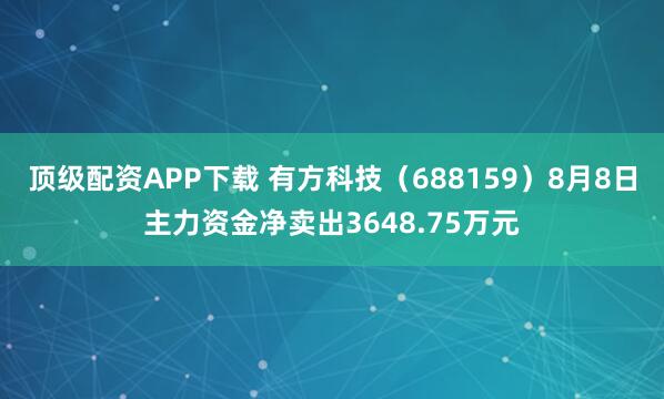 顶级配资APP下载 有方科技（688159）8月8日主力资金净卖出3648.75万元